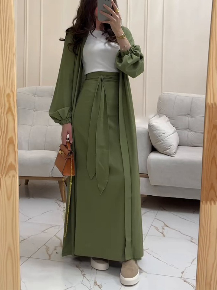 Eid femmes Abaya avec jupe 2 pièces ensemble musulman dubaï robes Largos fête Caftan Jalabiya Ramadan caftan arabe jupe longue 2025