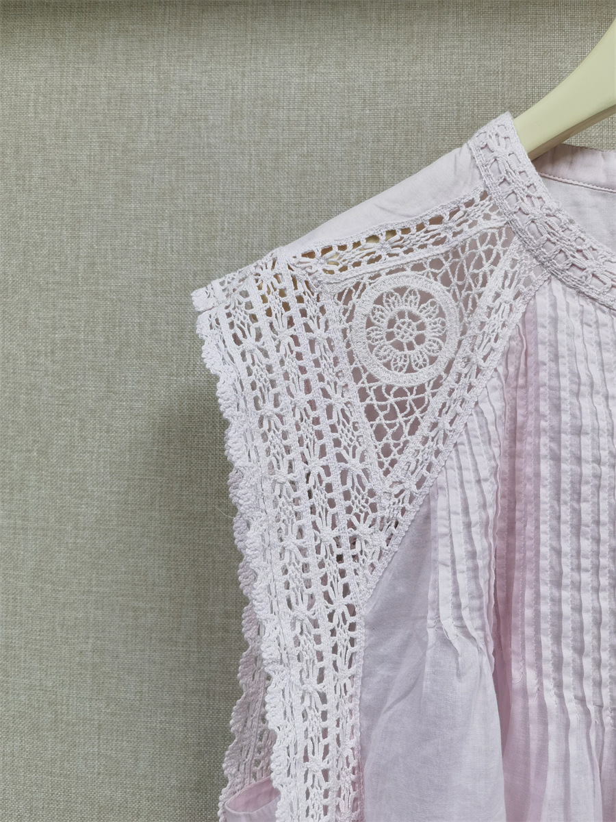 Chemise sans manches en coton ajouré pour femmes, chemisier plissé à simple boutonnage ou jupe short à volants superposés à taille élastique