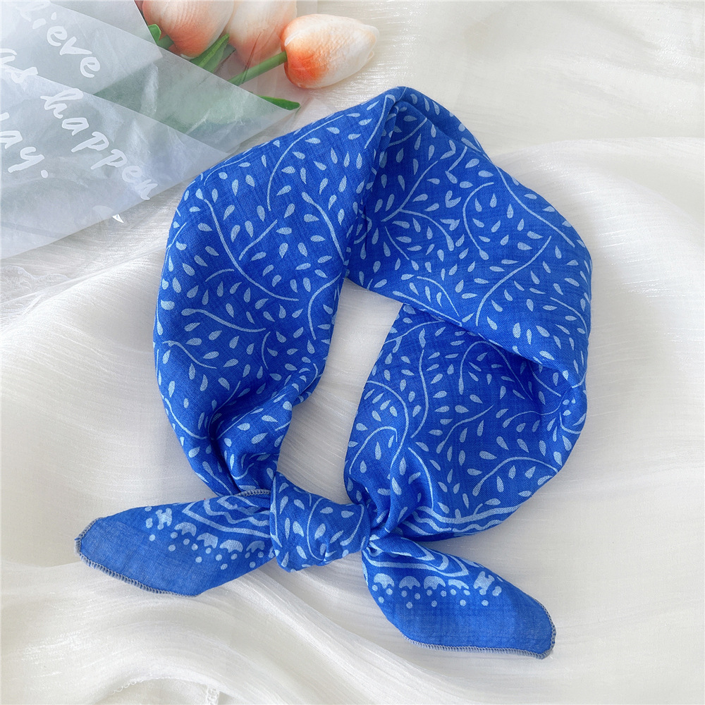 Foulard en coton et lin à imprimé floral pour femme, bandana, mouchoir carré, turban, accessoires pour cheveux, 55x55cm