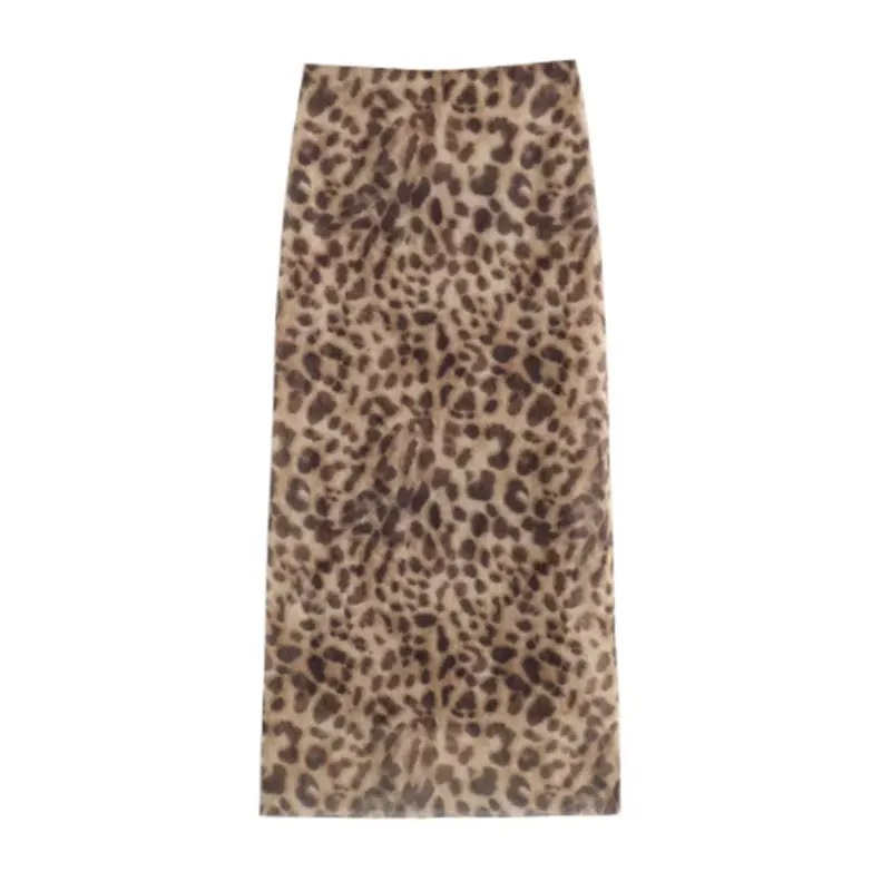 Jupe mi-longue en Tulle léopard pour femmes, mode d'été, taille haute, ceinture élastique, jupes longues, Streetwear, 2024