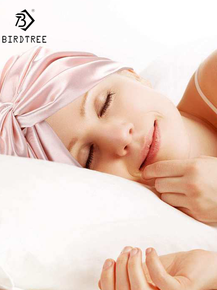 Bonnets en soie véritable à deux couches pour femmes, bonnet de nuit torsadé, bonnet en soie pure de 19 mm pour cheveux bouclés