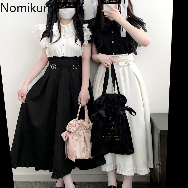 Jupes blanches taille haute pour femmes, tunique japonaise, ligne a, à volants, mode, ample, mignonne, Y2k, 2025