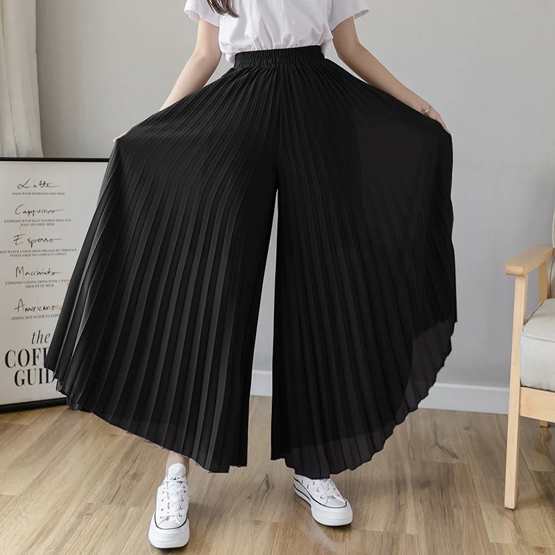 Pantalon large taille haute en mousseline de soie pour femme, mode coréenne décontractée, vêtements plissés, élégant