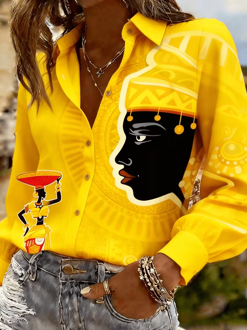 Chemisier ample décontracté imprimé pour femme, style ethnique africain, collection Printemps-Été