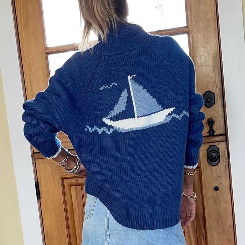 Cardigan à col châle pour femmes, manches longues, col en V, imprimé graphique esthétique Y2K, pull boutonné, manteau en tricot