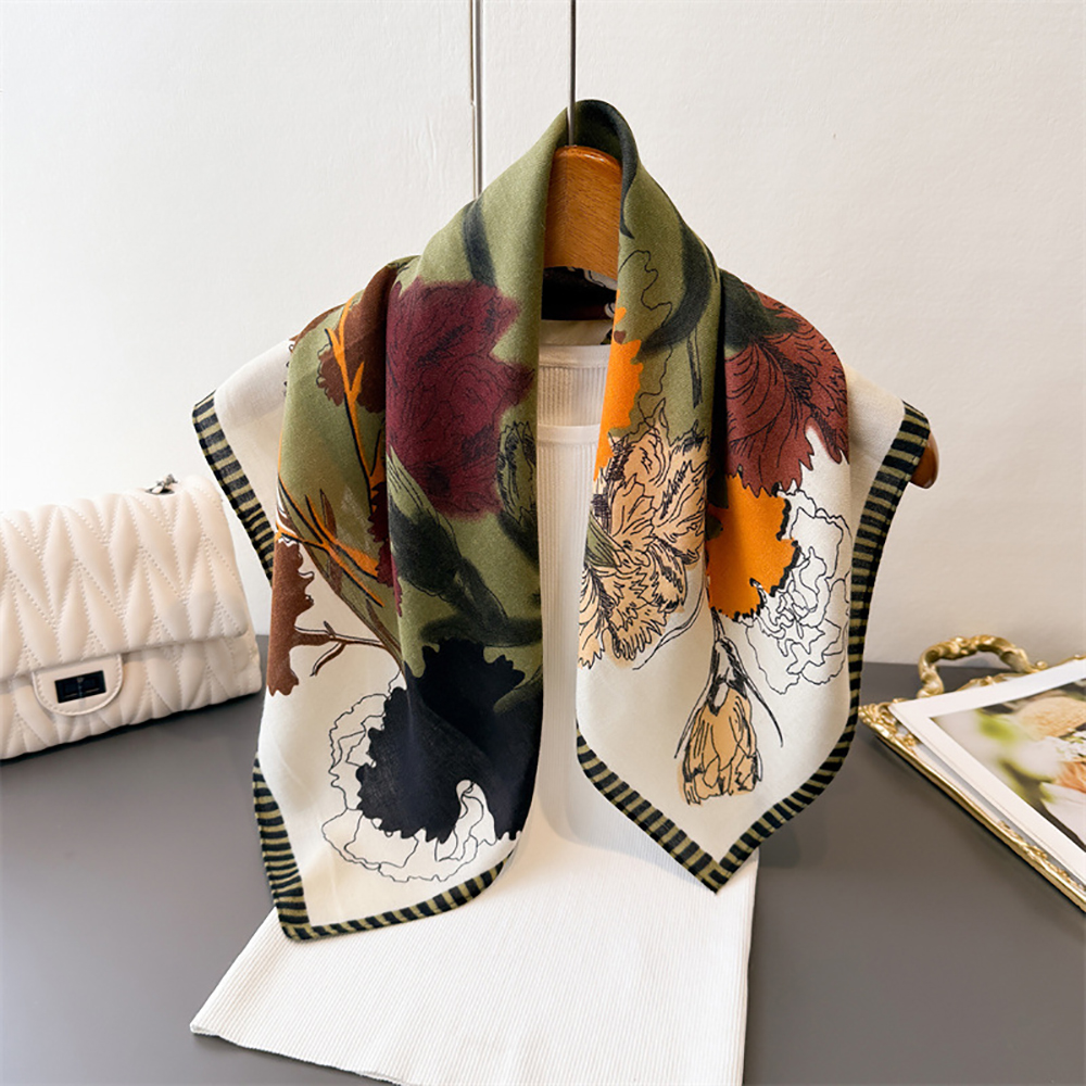 Foulard de tête à imprimé floral de luxe pour femmes, enveloppe en coton, hijab, chaud, printemps, automne, doux, carré, bandana, foulard