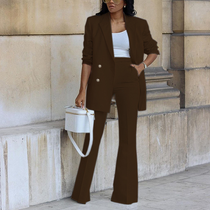 Vêtements pour femmes 2023 automne nouveau couleur unie costume décontracté pantalon à jambes larges costume deux pièces Ensemble Femme 2 Pièces été