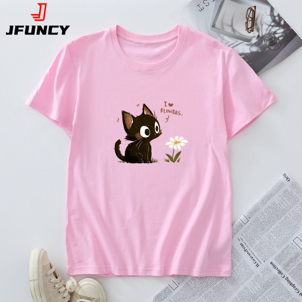 T-shirt en coton pour femmes mode Kawaii Harajuku chat graphique t-shirts été à manches courtes femme T-shirt hauts femme T-shirt vêtements