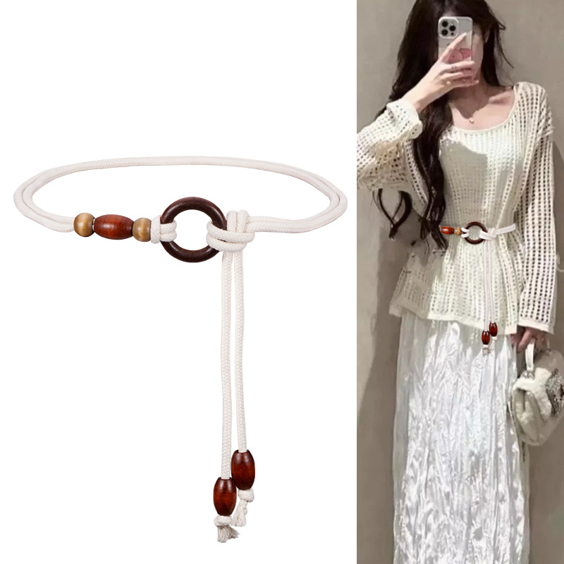 Ceinture de taille bohème pour femmes, Style ethnique, nouée en perles, élégante, robe, pantalon, manteau, bretelles de taille décoratives