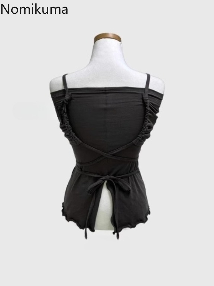 Vêtements pour femmes, débardeurs Sexy Y2k, hauts à bandes, plis, tunique sans manches, t-shirts fendus, Camis coréen, 2025 Ropa Mujer, gilet court Harajuku