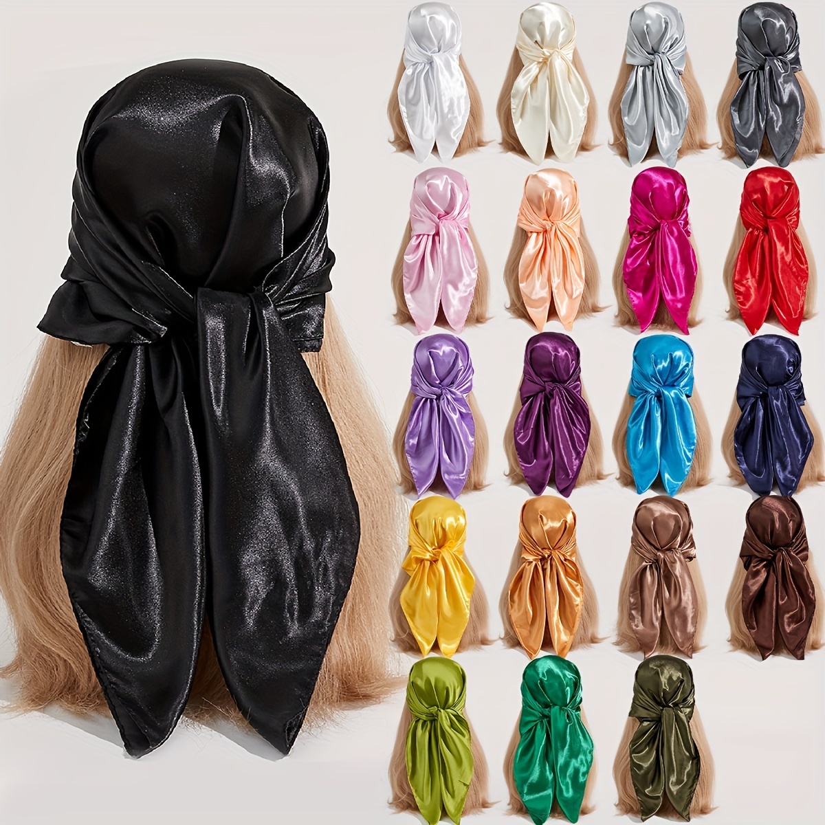 Grand Bandana classique en Satin pour femmes, couleur unie, carré, Imitation soie, coupe-vent, châle, accessoires pour cheveux