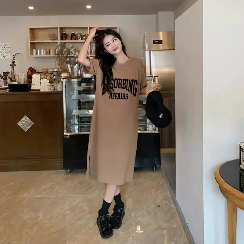 Robe d'été ample et décontractée à manches courtes pour femmes, mode coréenne, grande taille