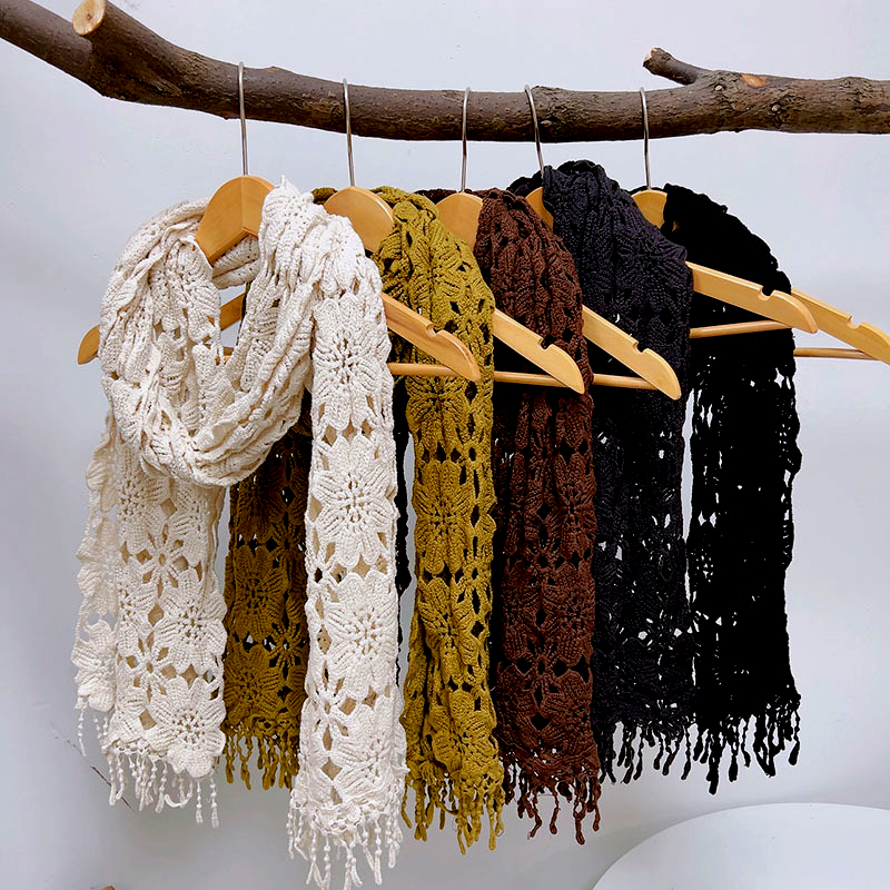Châle en Dentelle Crochetée pour Femme, Foulard en Coton Monochromatique Ivoire, Mode Femme, 40*190cm