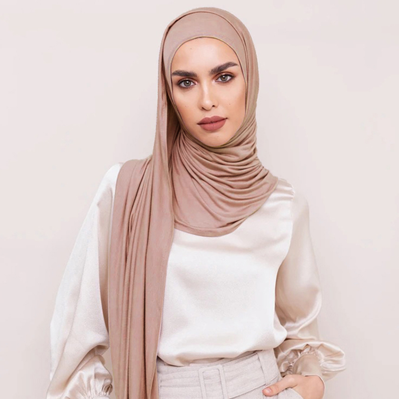 Hijab intérieur en coton de qualité supérieure, écharpe en Jersey Modal pour femmes, châles longs, une boucle instantanée, bandeau Turban de couleur unie pour femmes musulmanes