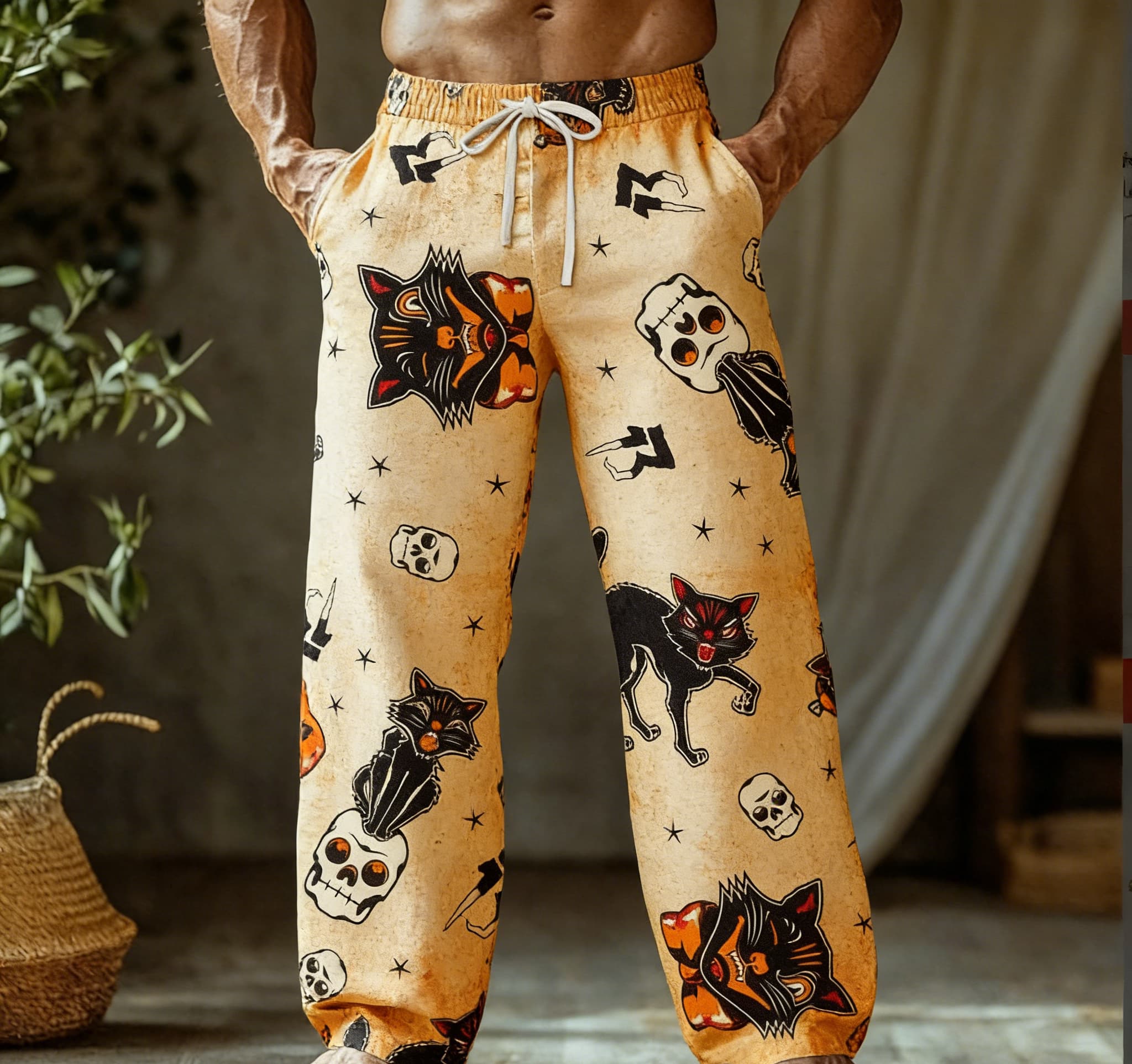 Pantalon de plage hawaïen pour homme, fin, à séchage rapide, coupe ample, décontracté, imprimé rétro avec motif de tampon de passeport