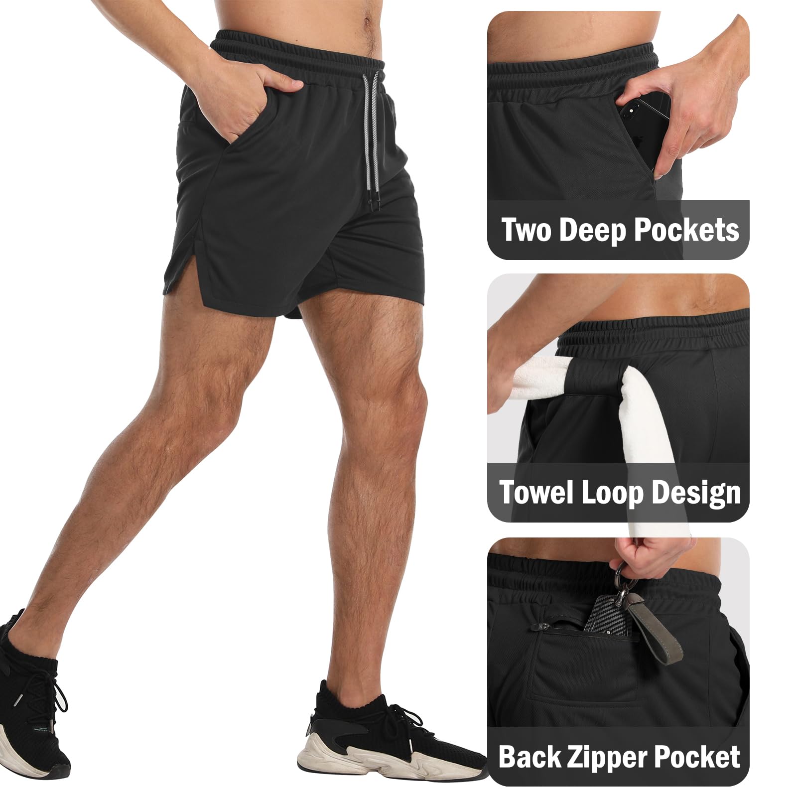 Shorts de sport pour hommes, pantalons de fitness, shorts de course décontractés, shorts d'entraînement respirants en mesh à séchage rapide pour marathon