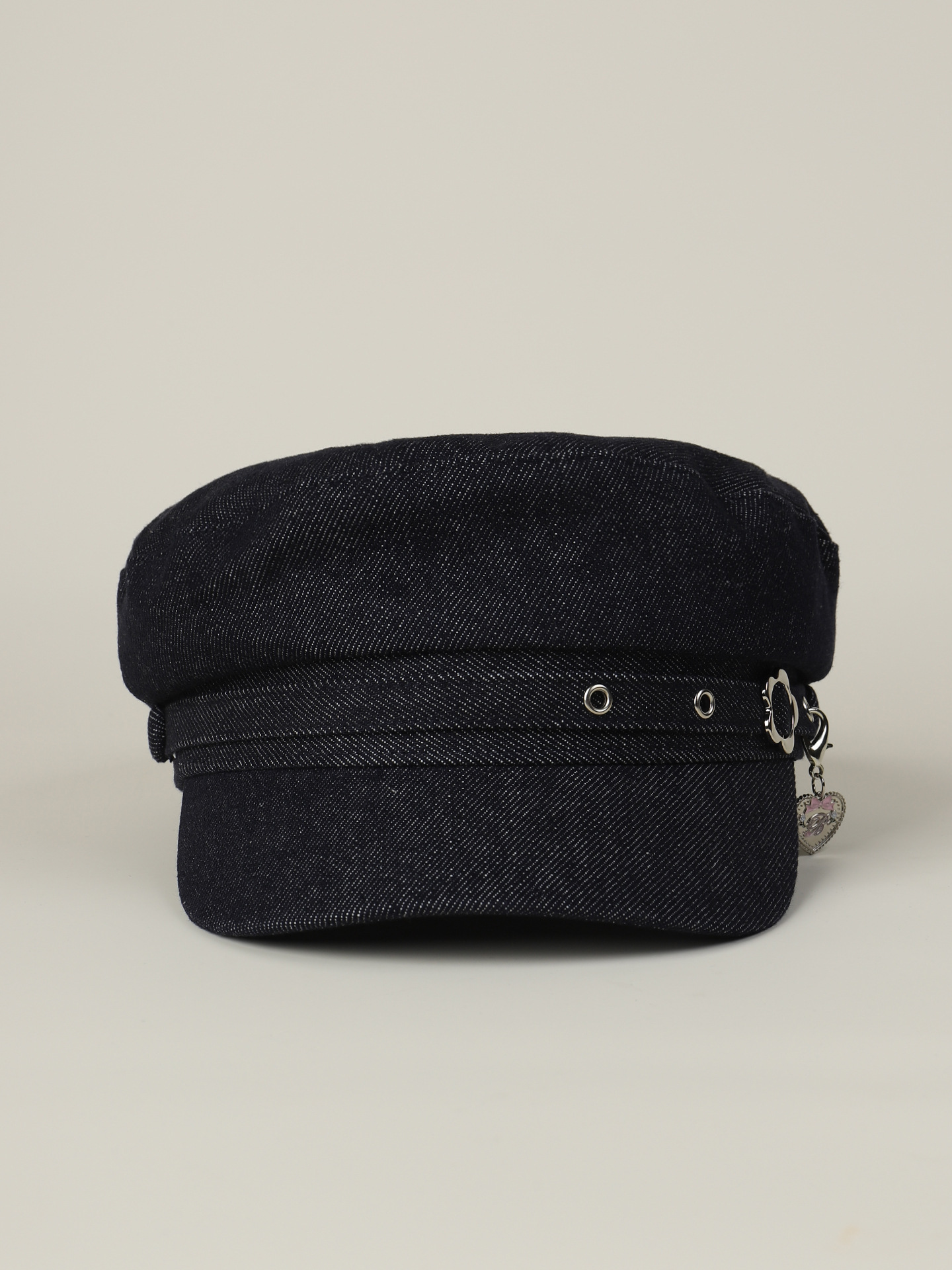 Casquette militaire coréenne rétro à calotte plate pour femme, en jean rigide, style jeune et tendance, avec broderie cœur et fleur, chapeau de soleil