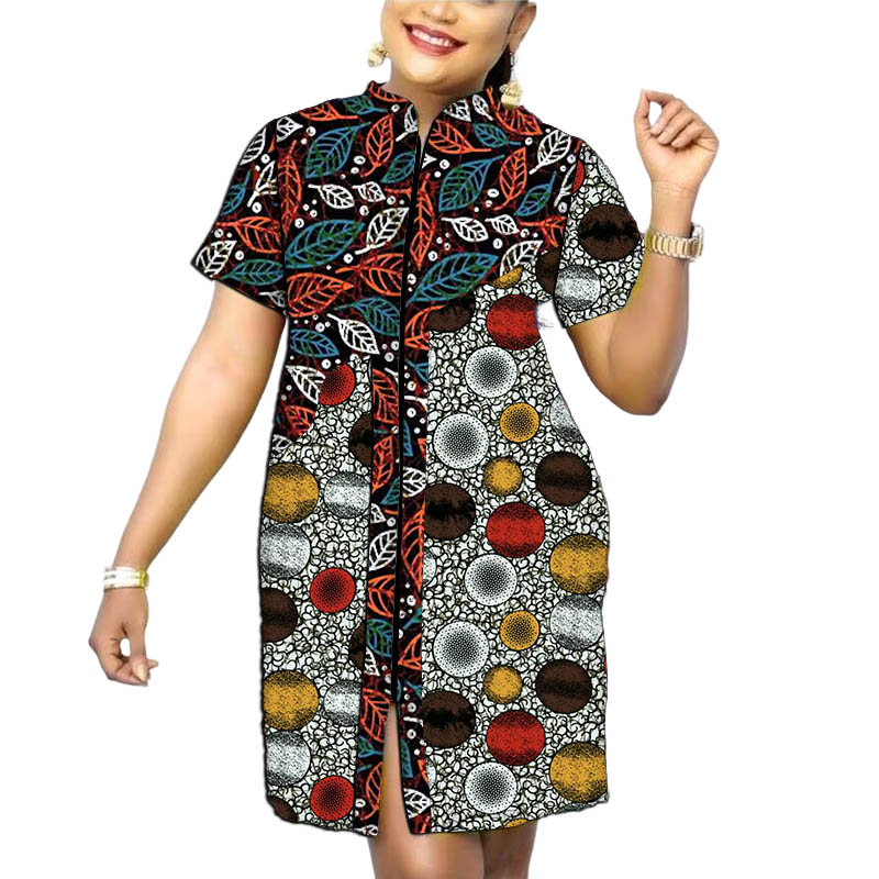 Robe Africaine à Col Montant pour Femme, Tenue sur Mesure, Patchwork, Design Original, Imprimé Coloré, Vêtements d'Été