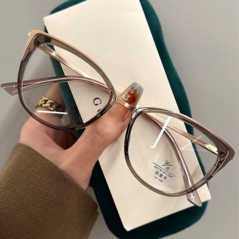 Lunettes de myopie œil-de-chat élégantes pour femmes, monture métallique anti-lumière bleue, lunettes de vue haute définition pour voir loin, dioptrie négative