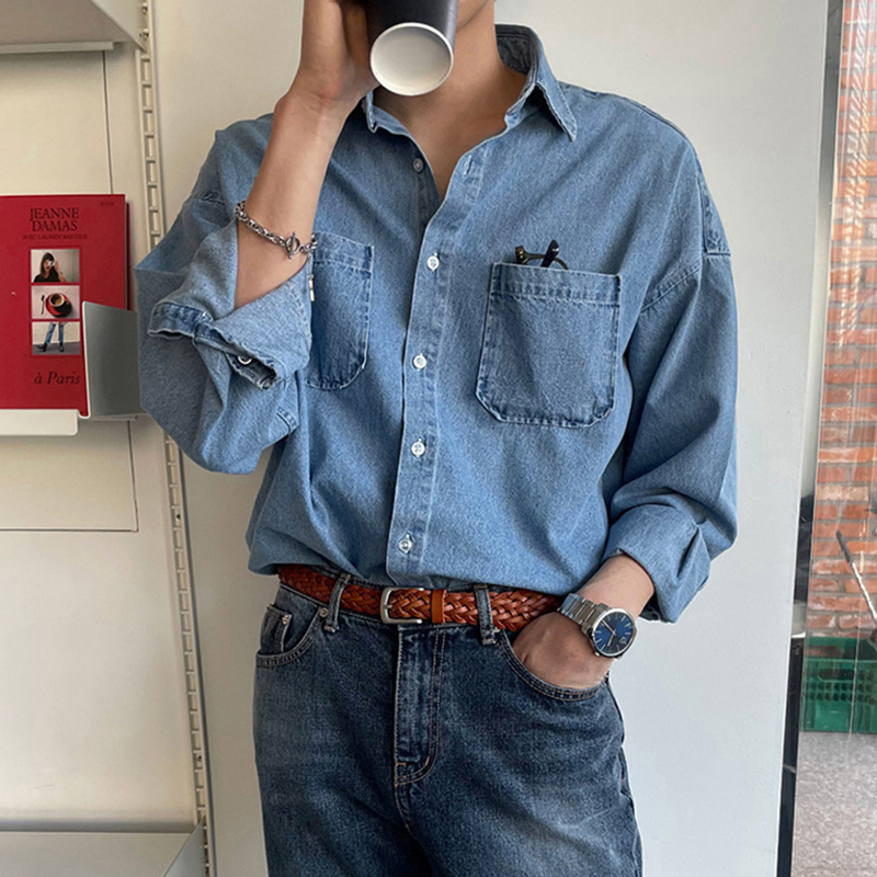 Chemise en Denim à manches longues pour hommes, vêtements de printemps, avec poches, décontracté, coréen, bouton rabattu, Streetwear, léger, luxe, élégant, nouvelle collection 2025