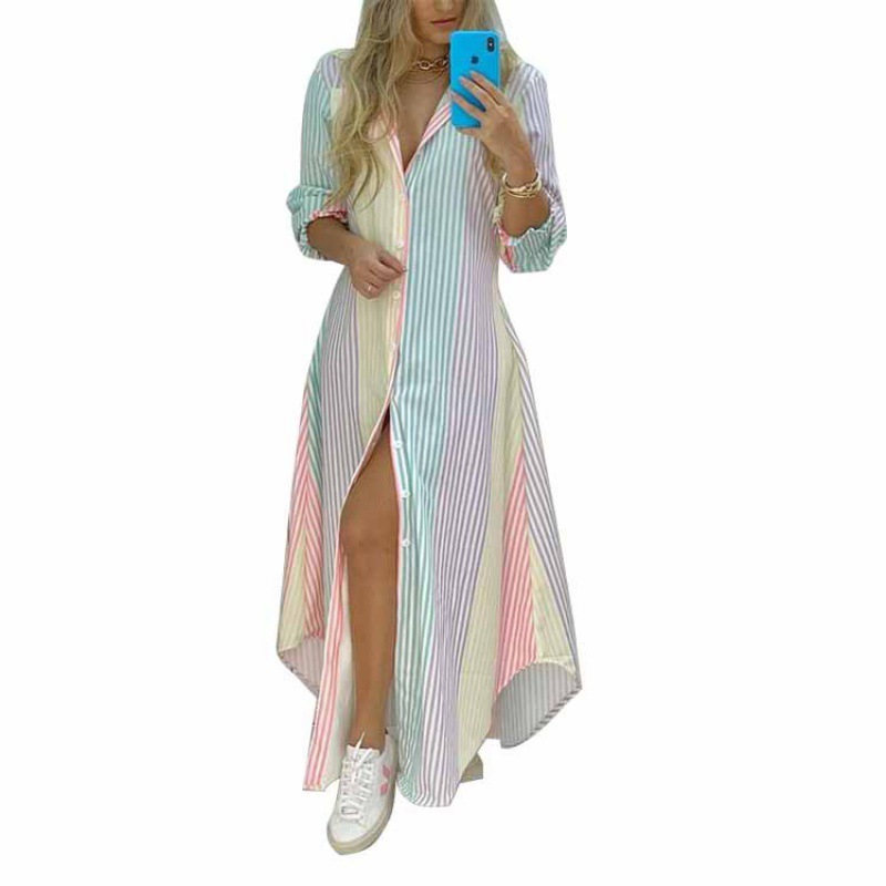 Vêtements pour femmes européennes et américaines, nouveau Style d'automne, chemise imprimée de tempérament, revers, simple boutonnage, longue et irrégulière, 2021
