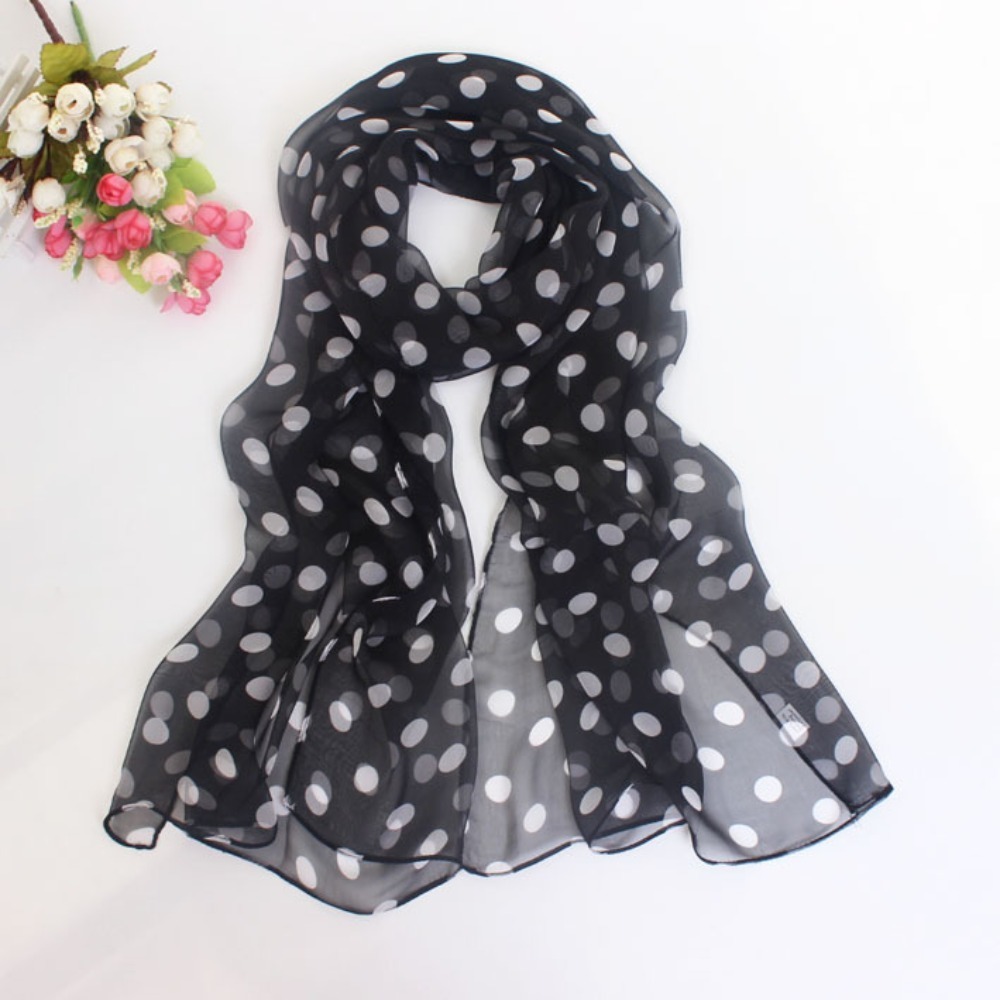 Écharpe à pois pour femmes, écharpe en mousseline de soie, bandeau doux pour la tête, protection solaire d'été, châle de climatiseur