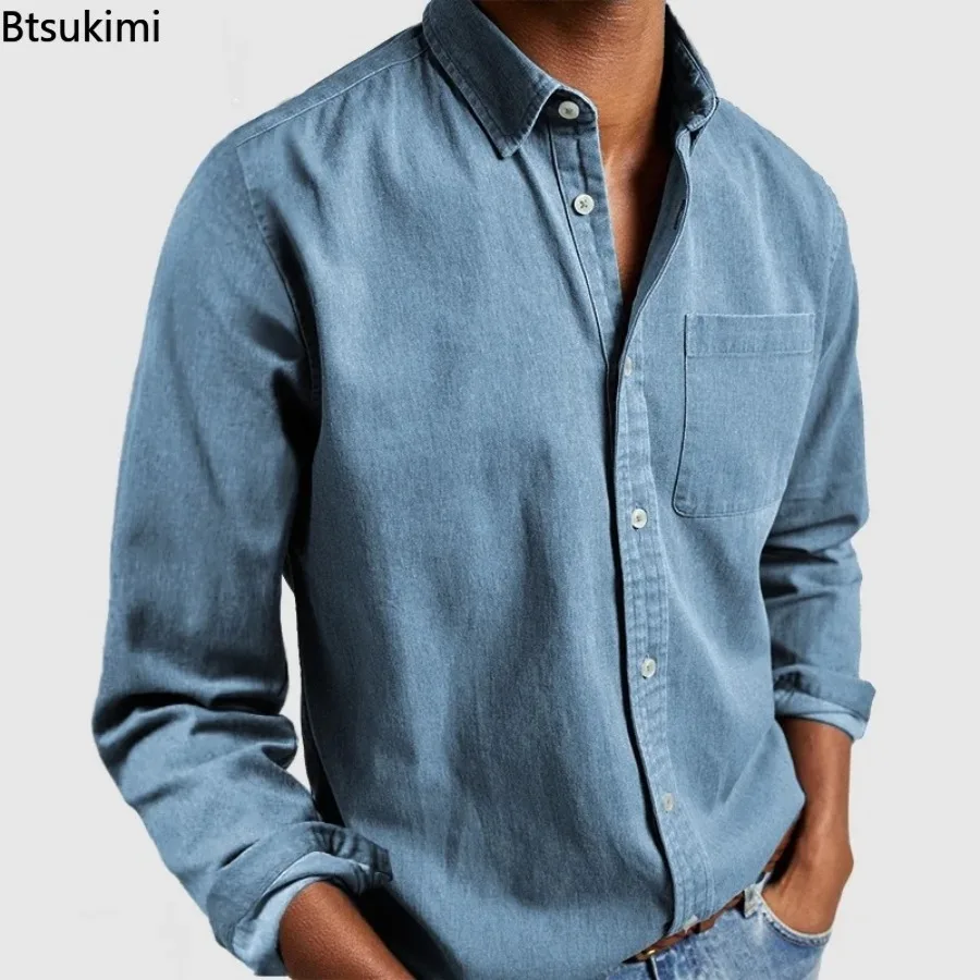 2026 mode vêtements pour hommes respirant coton à manches longues chemise ample décontractée hommes Simple revers hauts Vintage tout-match homme Blouse