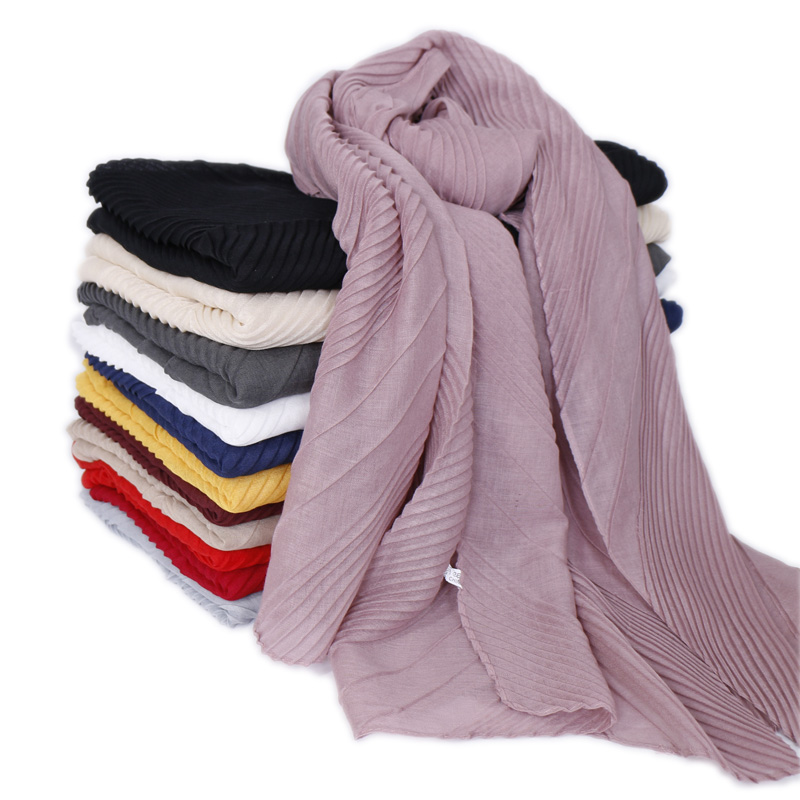 Écharpe plissée en coton pour femme, voile musulman, châle rond déformable, hijab islamique, grande taille
