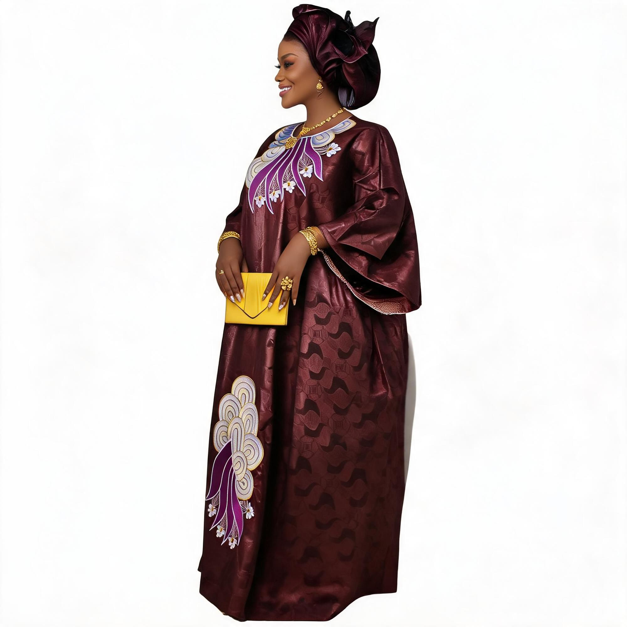 Robes africaines pour femmes grande taille, robe longue en bazin riche avec broderie et écharpe