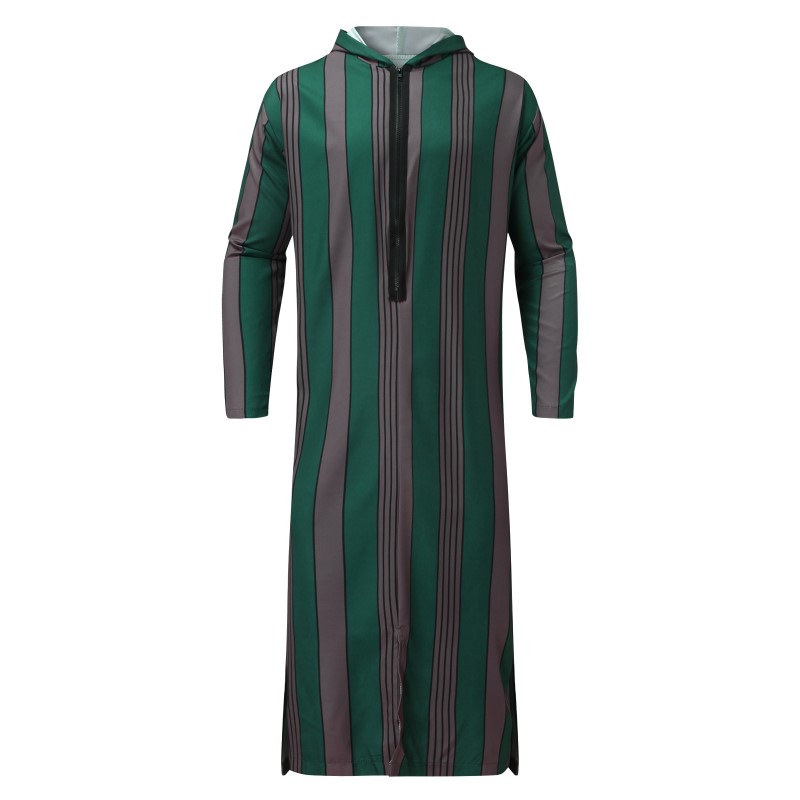 Hommes islamique arabe Patchwork rayé à capuche fermeture éclair Robe musulmane automne Streetwear décontracté ample arabe Robe islamique 2026 nouveau