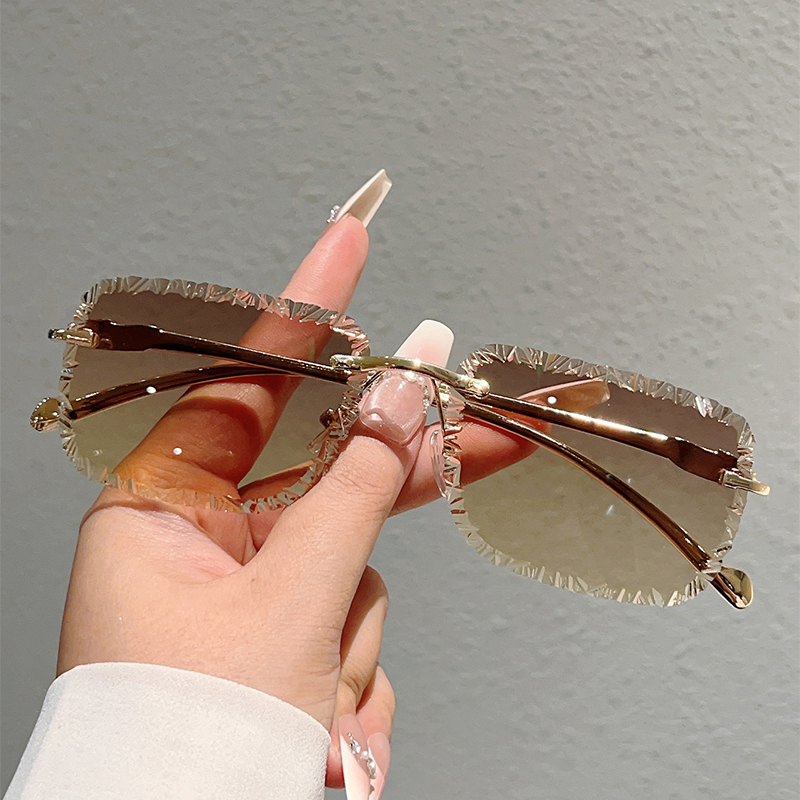 Lunettes de soleil carrées sans monture pour hommes, style vintage dégradé, décontractées, pour femmes, tendance, design de marque de luxe, lunettes de soleil décoratives