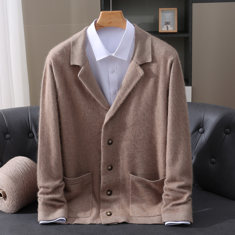 Nouveau Cardigan en laine de vison hommes pull rembourré manteau affaires décontracté tricoté cachemire pull manteau