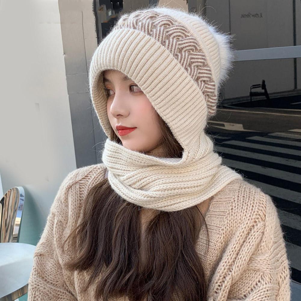 Chapeau tricoté pour femmes, Double chaud, rembourré, épais, écharpe, une laine, filet à tricoter, vent rouge et bonnets de neige, hiver