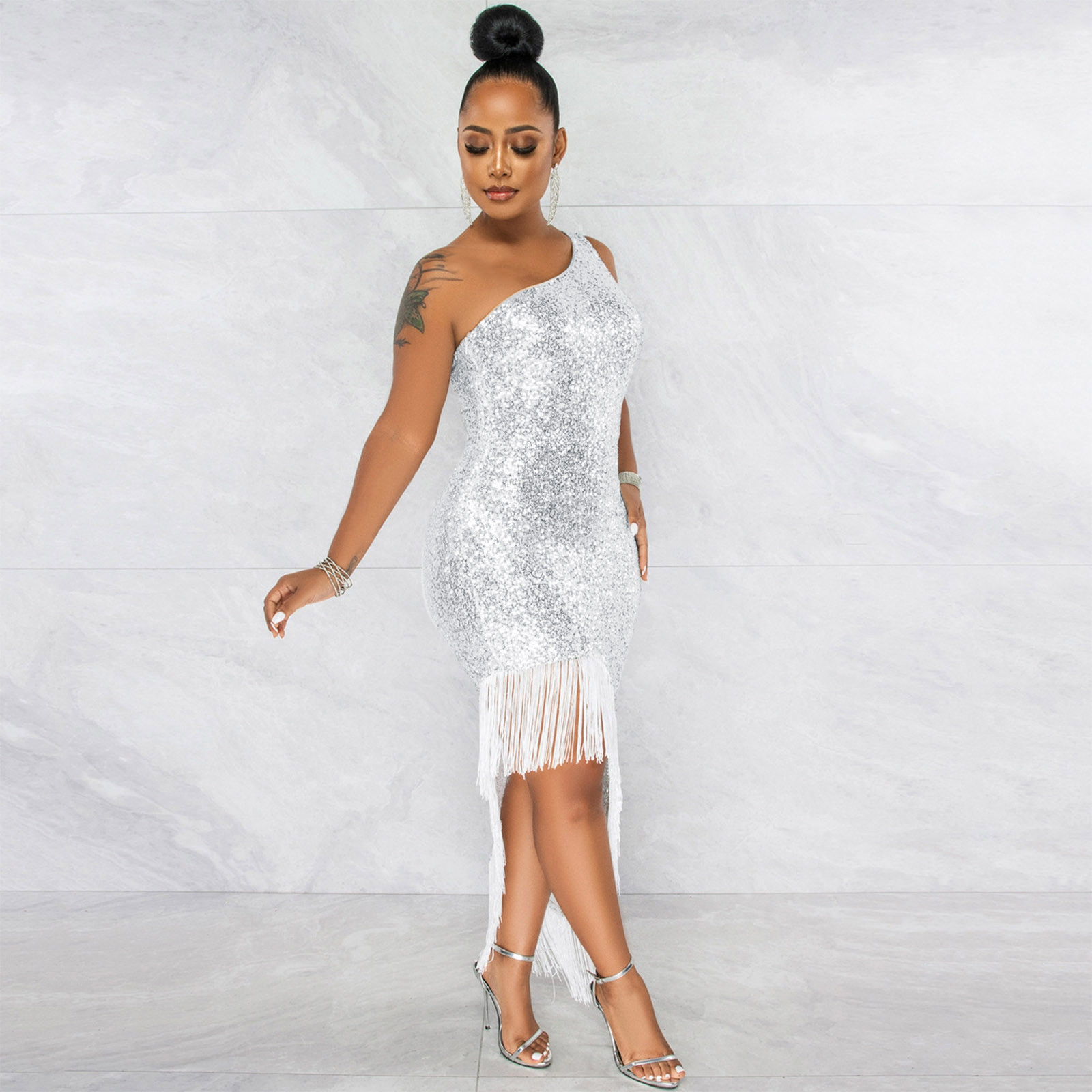 Robe de Soirée à Paillettes pour Femme, Vêtement Éducatif, Grande Taille, Été