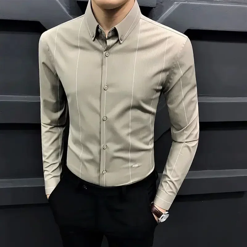 Chemise habillée noire à manches longues pour hommes, chemises et chemisiers d'affaires, coton de luxe, haute qualité, social, vêtements en Y, média, nouveau