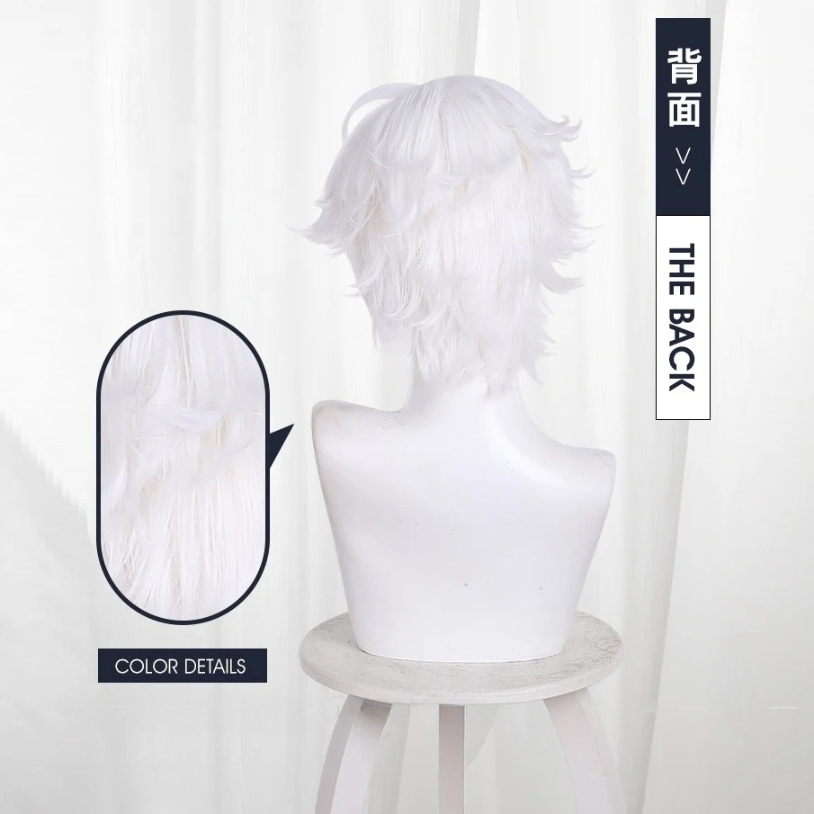 Perruque synthétique résistante à la chaleur, perruque courte et blanche, chapeau de sorcière Anime Atelier Qifrey, Tongari Boushi no Atelier