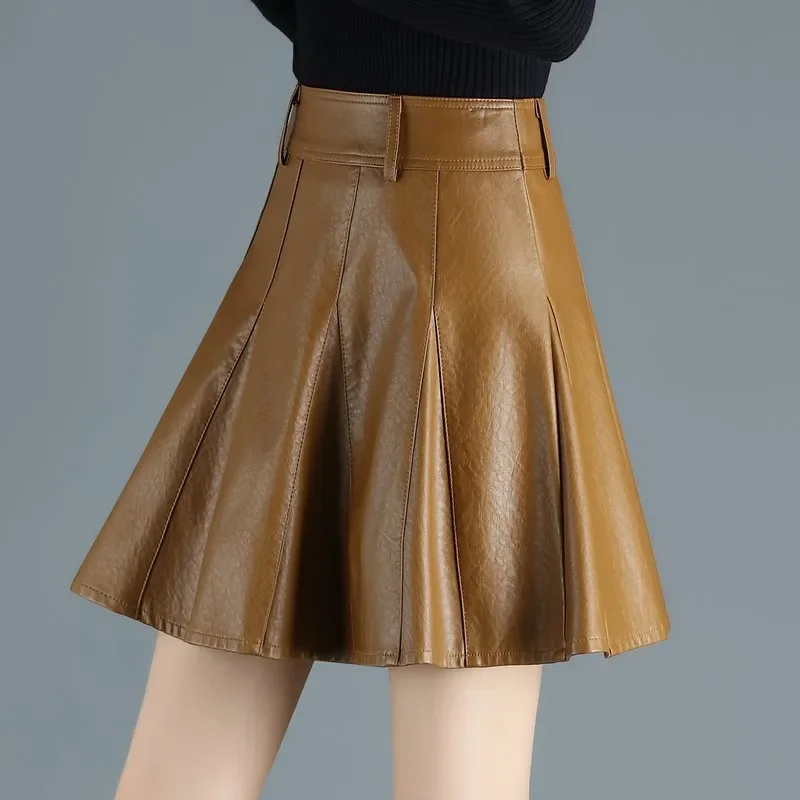Jupe Mini en cuir véritable pour femme, élégante, grande taille, nouvelle mode coréenne, taille haute, Sexy