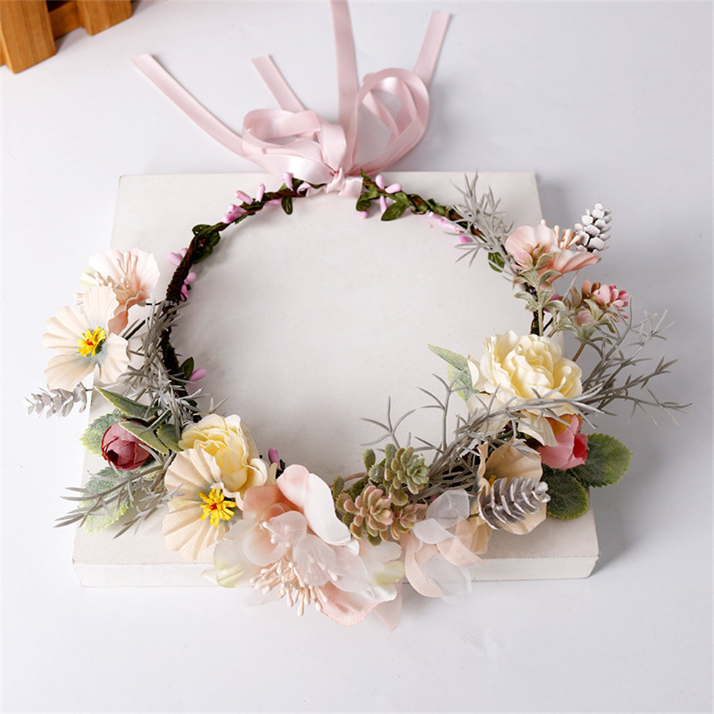 Bandeau de sauna à fleurs pour femmes et filles, couronne de fleurs de la mariée, accessoires pour cheveux, fête de mariage, couronne bohème de printemps, pièce de sauna