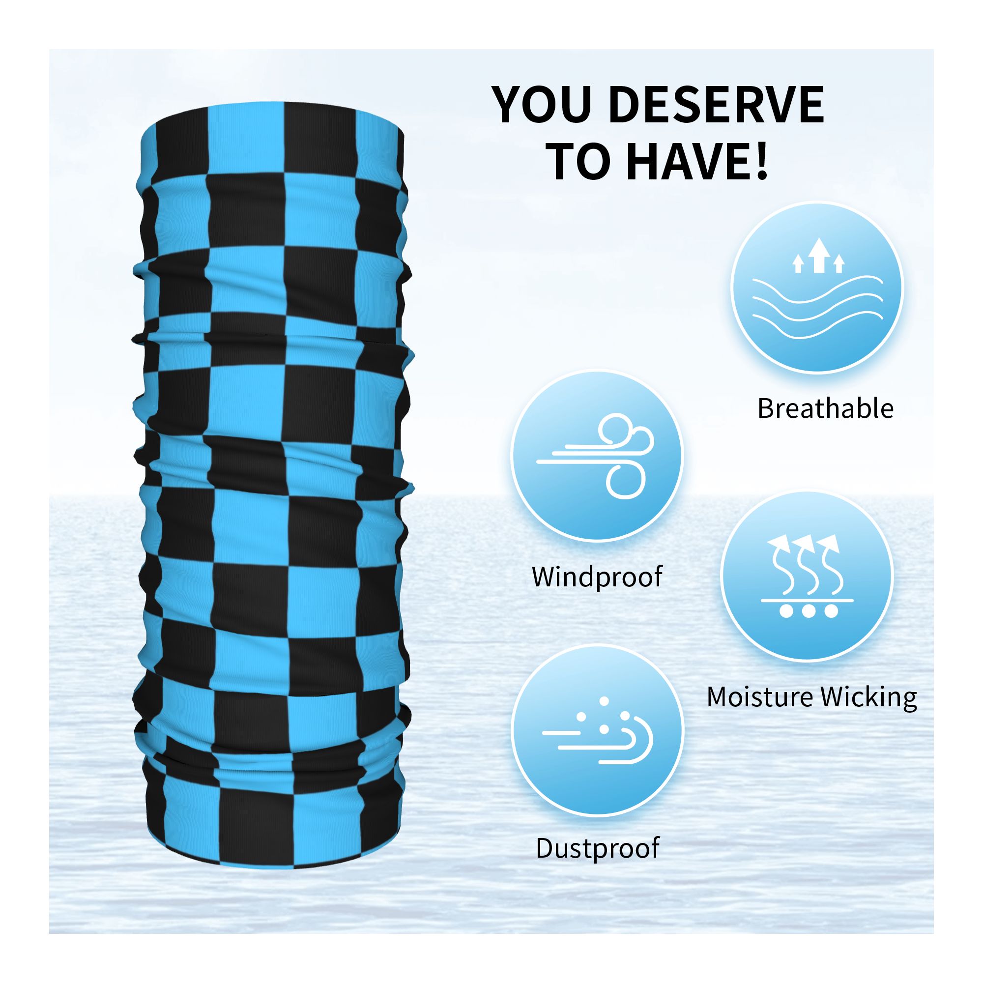 Cache-cou bandana personnalisé noir et bleu à motif damier pour le ski, la chasse, femme et homme, écharpe enveloppante, cagoule chaude à carreaux écossais