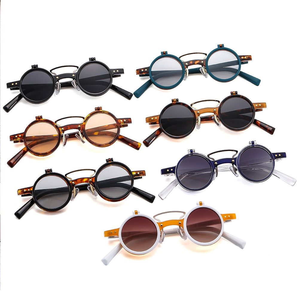 Lunettes de soleil rétro à petit cadre rond, lunettes de soleil à double couche, lentille rabattable, lunettes punk, UV400, populaire, vintage, steampunk