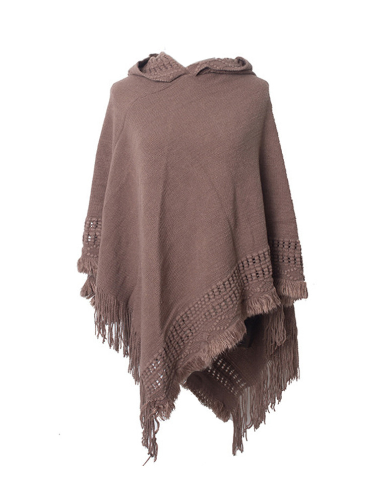 Poncho pull à capuche avec pompon pour femme, châle à manches chauve-souris, cape femme Everak, décontracté, document solide, automne, hiver