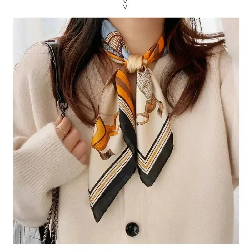 Foulard carré multifonctionnel en Satin pour femmes, 100% soie de mûrier, bandeau, ruban pour cheveux, foulard Bandana