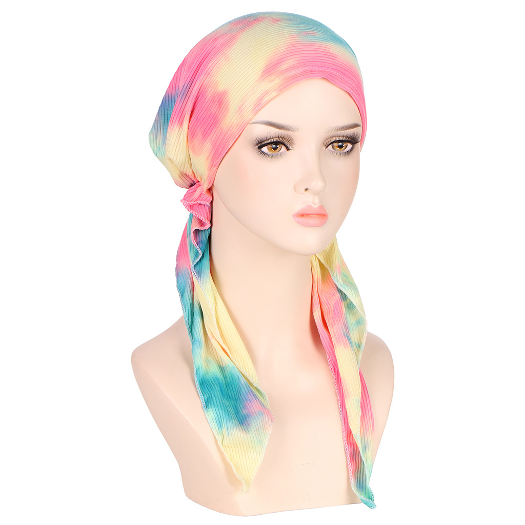 Hijab imprimé musulman pour femmes et filles, turban à longue queue, couvre-chef élastique 7.5, bonnet chimio respirant