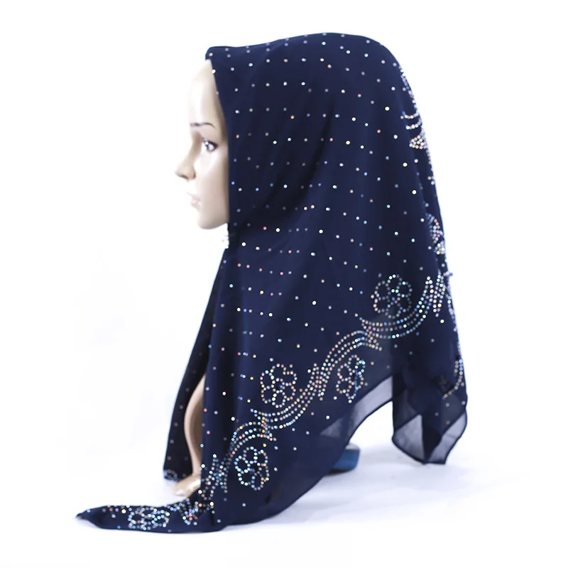 Foulard Carré Musulman Turc de Grande Taille pour Femme, Hijab en Mousseline de Soie Perlée, Châle Uni de Haute Qualité avec Strass Colorés