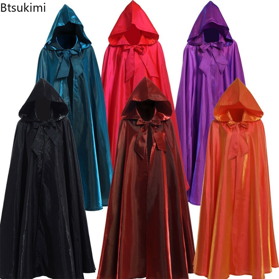 Robe longue à capuche pour femmes et hommes adultes, Cape à capuche, sorcellerie, vacances de noël, couleur unie, Cape médiévale, Costume de fête d'halloween