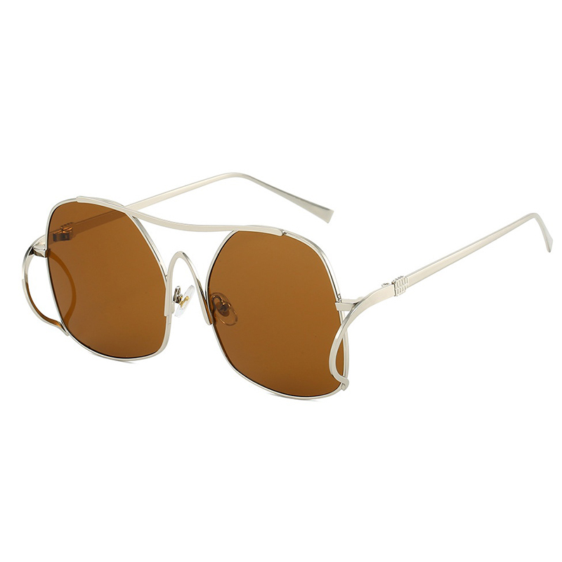 Lunettes de soleil pilote à double pont uniques pour femmes, monture en métal irrégulière, lunettes de soleil ovales creuses, design de luxe, lunettes d'extérieur