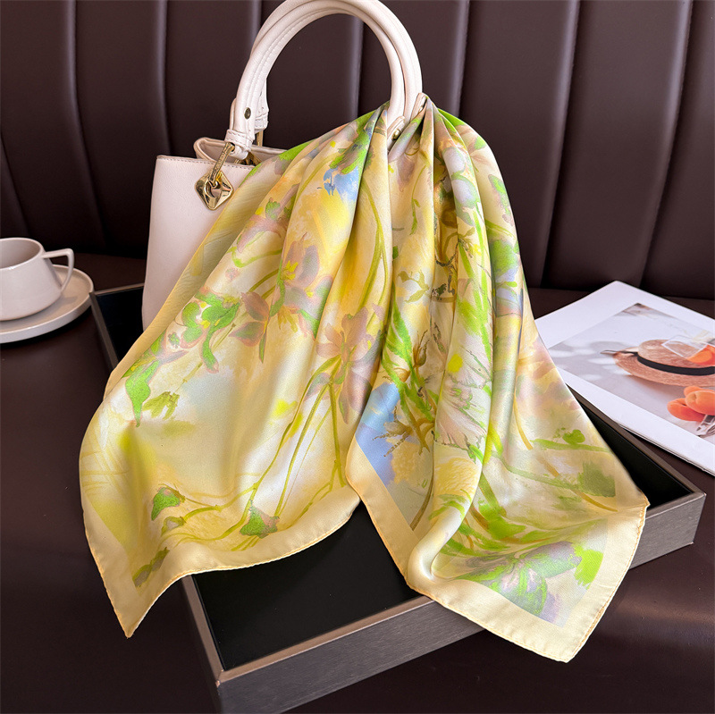 Nouveau Foulard Carré en Soie pour Femme, Imprimé Floral de Luxe, Doux, Bandeau, Ruban pour Sac à Main, Hijab, Foulard de Cou, Bandeau pour la Tête