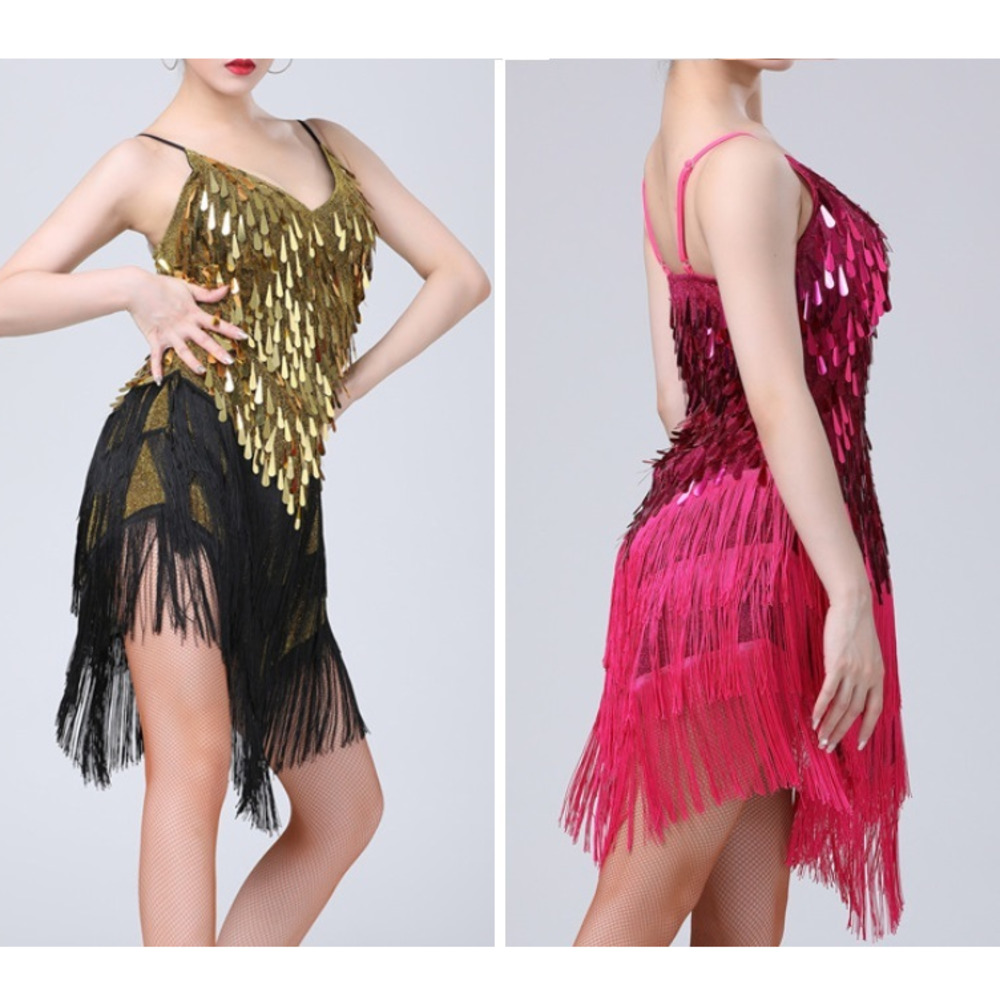 Robe de brevLatine à Franges pour Femme, Rouge, Bleu, Or, Sexy, Paillettes, Salsa, Salle de Bal, Tango, Cha, Cha, Régions ba, Samba