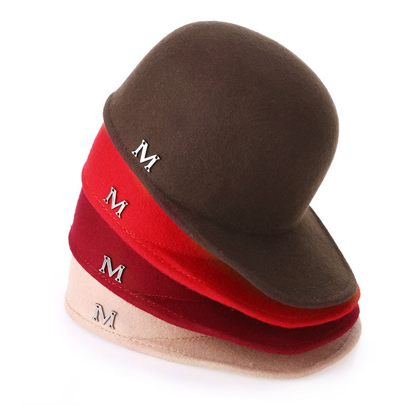QBHAT – chapeau Fedora en laine pour femmes, chapeau avec lettre M, classique, en forme de dôme, pour l'extérieur, chaud, à la mode