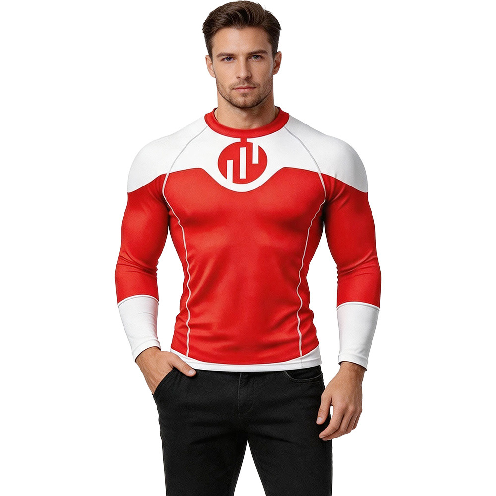 Haut de course à manches longues et col rond pour l'entraînement en extérieur, costume de cosplay invincible, t-shirt de plongée anti-UV